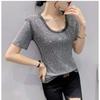 Sommer Streetwear Mädchen Luxus Hot Drill Slim Fit T-Shirt Mode Temperament O-Ausschnitt Kurzarm Glänzende Diamanten Damen T-Shirts Tops
