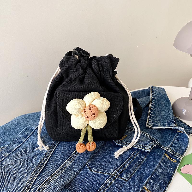 

Сумка женская новая модная свежая сумка через плечо из холста милая милая девушка цветок сумка через плечо ведро чёрный