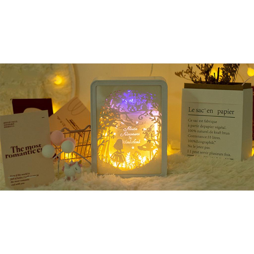 Papercut Light Box Soft Warm Light Romantic USB Battery Powered 3D Paper Carving Lamp for Bedroom Office Party Type 1