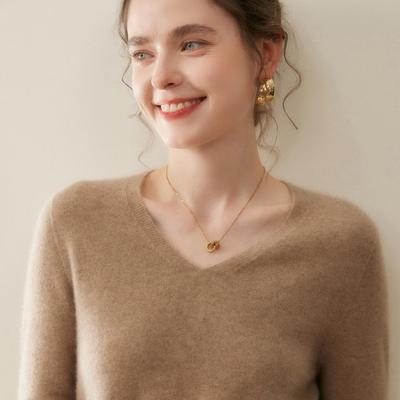 Women's V-Neck Cashmere Long Sleeve Sweater - Autumn/Winter Knitwear Pullover