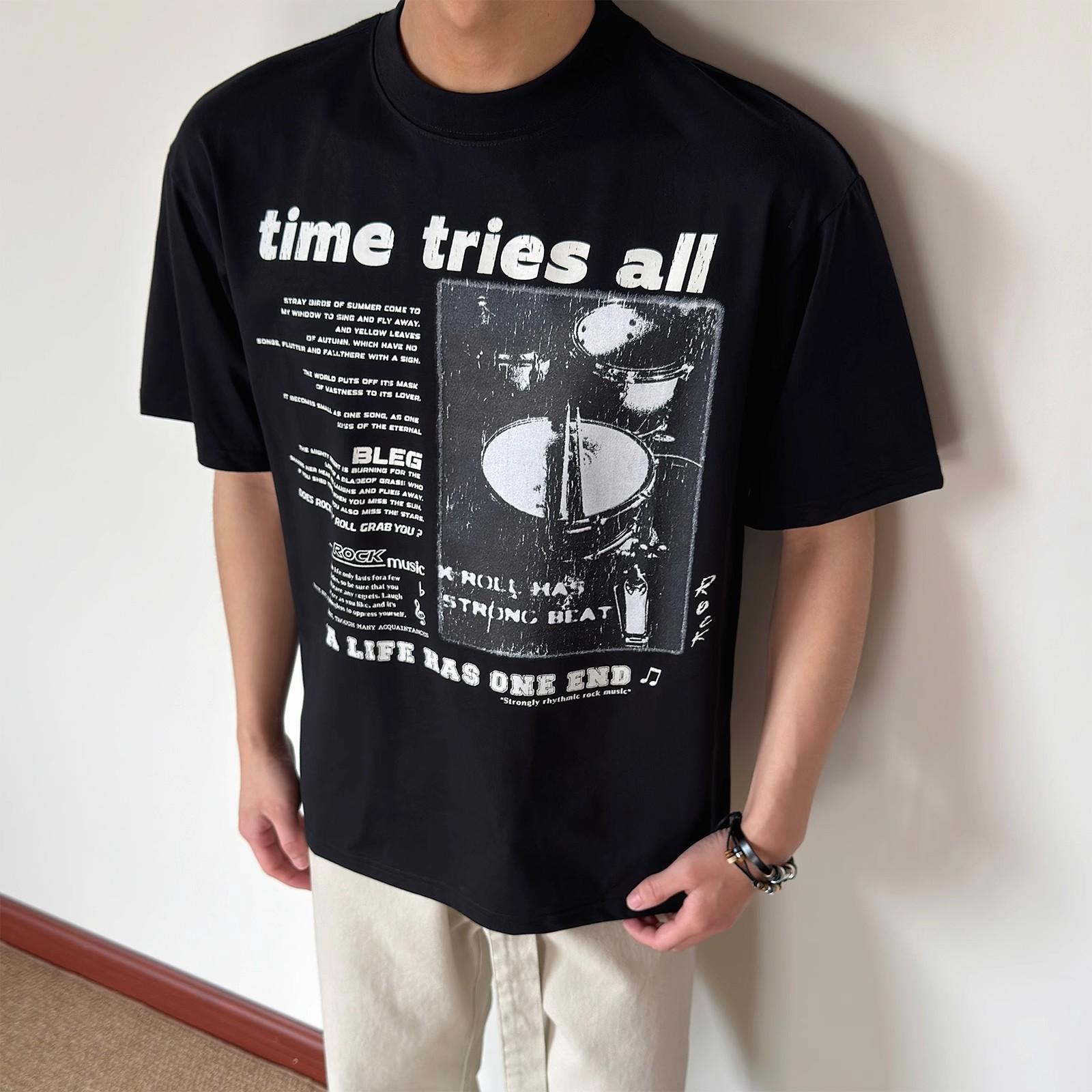 

Футболка с короткими рукавами American Retro High Street, мужская футболка высокого качества Ruan Shuai Oumei, модная брендовая пара 3XL чёрный