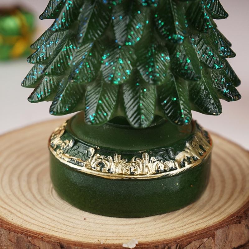 Resin Christmas Tree Figurine Ornament Miniature Christmas Tree Decoration for Living Room Bedroom Office Desk Display