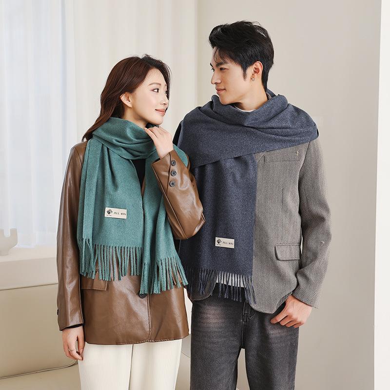Cashmere Scarf Shawl High End New Wool Scarf Women's Winter Thickened Solid Color Scarf for Men
