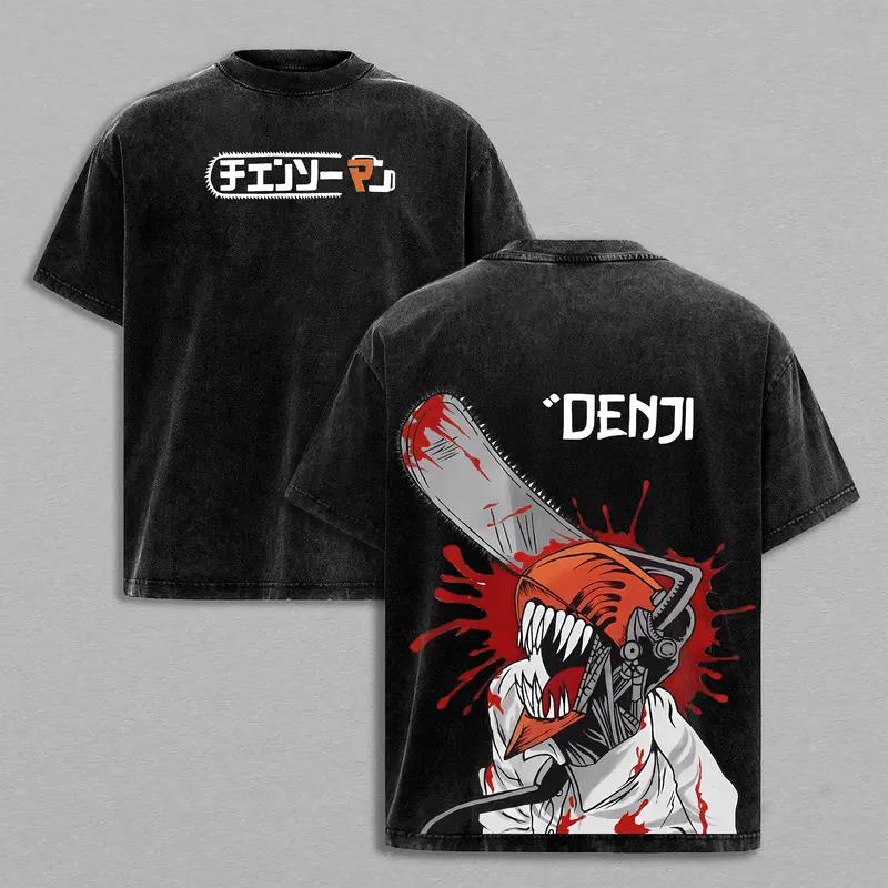 

Anime Chainsaw Man Denji Pochita Graphic T Shirt Men Manga Clothing Casual Cotton Tshirt Vintage Washed T-shirt Harajuku Tops S чёрный