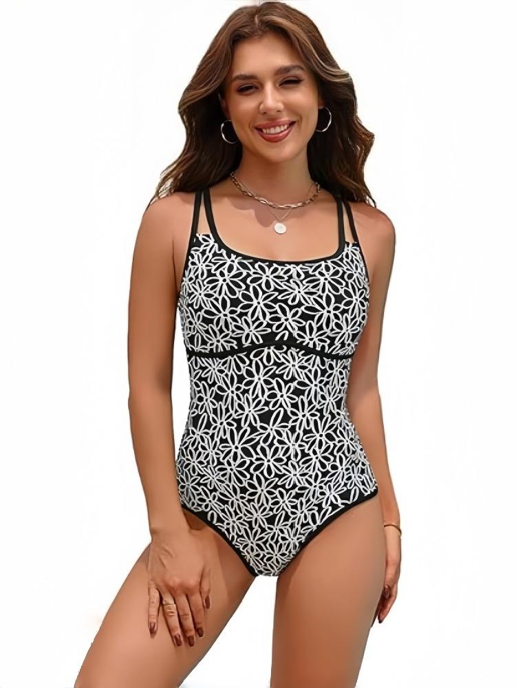 Charming Luxury Double Strap Printed Edge Slim Bikini Swimsuit For Hot Spring Vacation