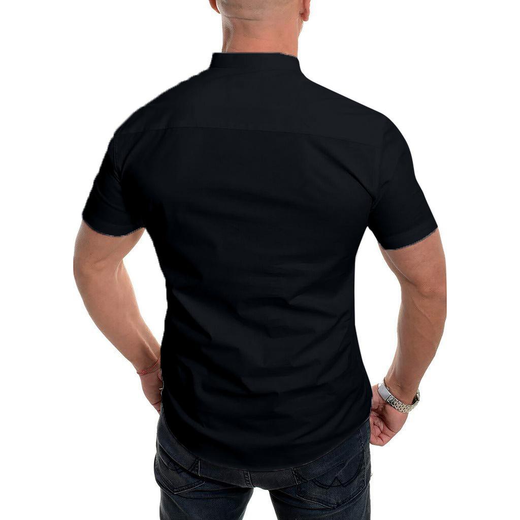 Men's Linen Short-sleeved Casual Shirt Collarless Standing Collar Summer Top