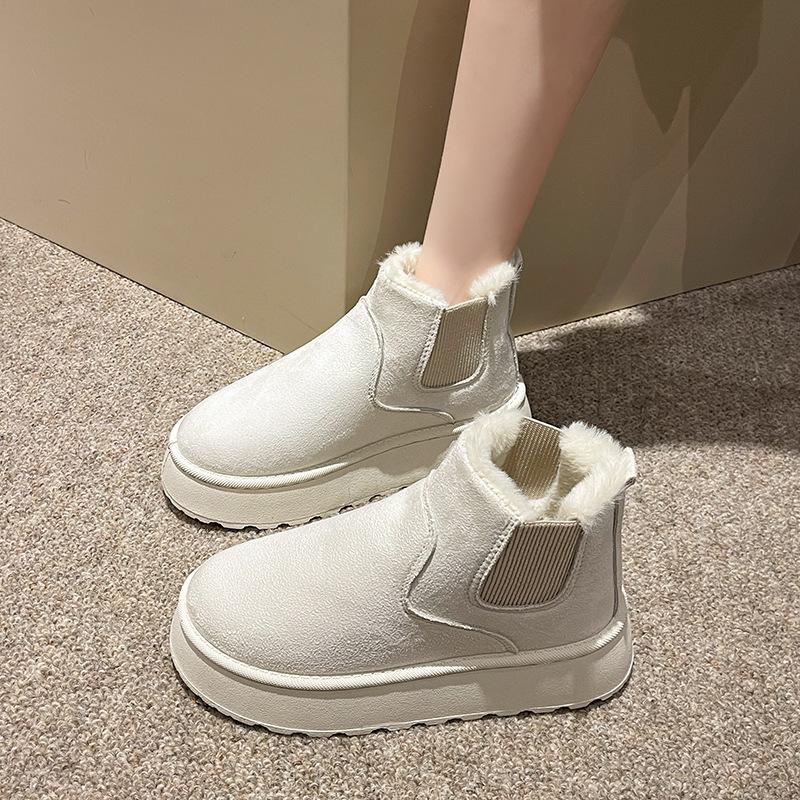 

Snow boots women s winter warm student large size cotton shoes women s shoes 2025 new solid color elastic band flat bottom short cotton boots 44