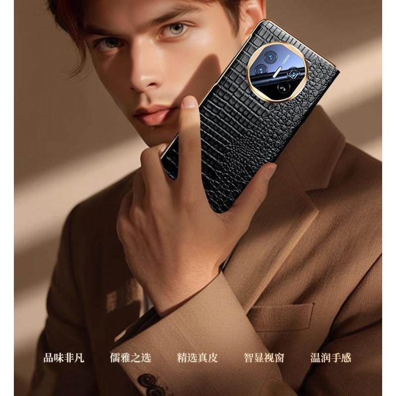 Premium Genuine Leather Flip Case With Electroplated Smart Window Mate X3 X5 X6 X7 XT Series Crocodile Texture