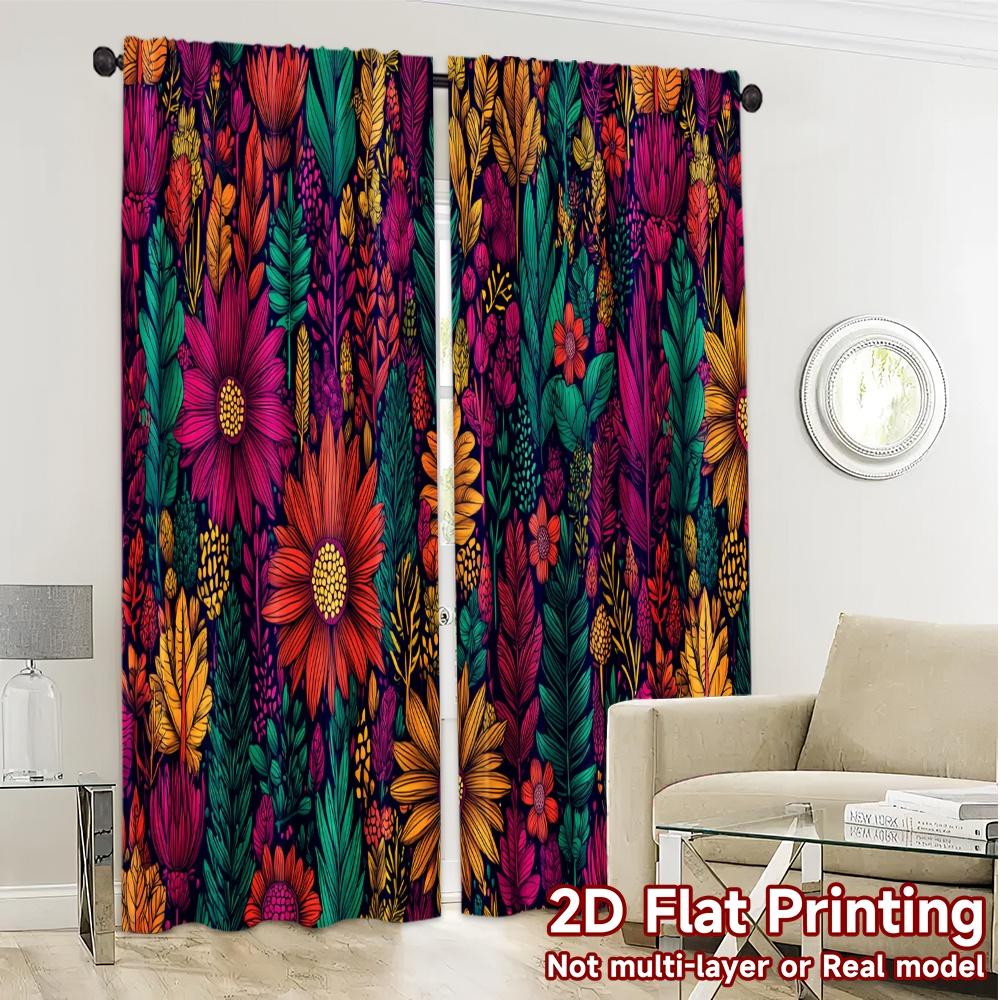 2D FLAT PRINTING 2pcs Curtains (Without Rod) Floral Garden Design (4) Easter Festival Popular Curtains&Drapes Durable Polyester