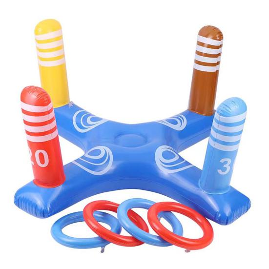 1 Set Inflatable Pool Ring Toss Toy with 45720 Rings Kids Adults Indoor Floating Cross Basketball Stand PVC