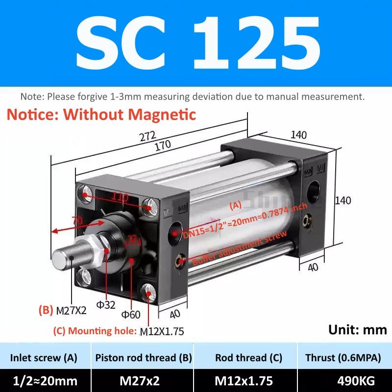 SC Standard Air Cylinder SC80/100/125/160mm Bore Small With Magnetic Pneumatic Cylinder Piston 300/400/500/600/800/1000mm Stroke