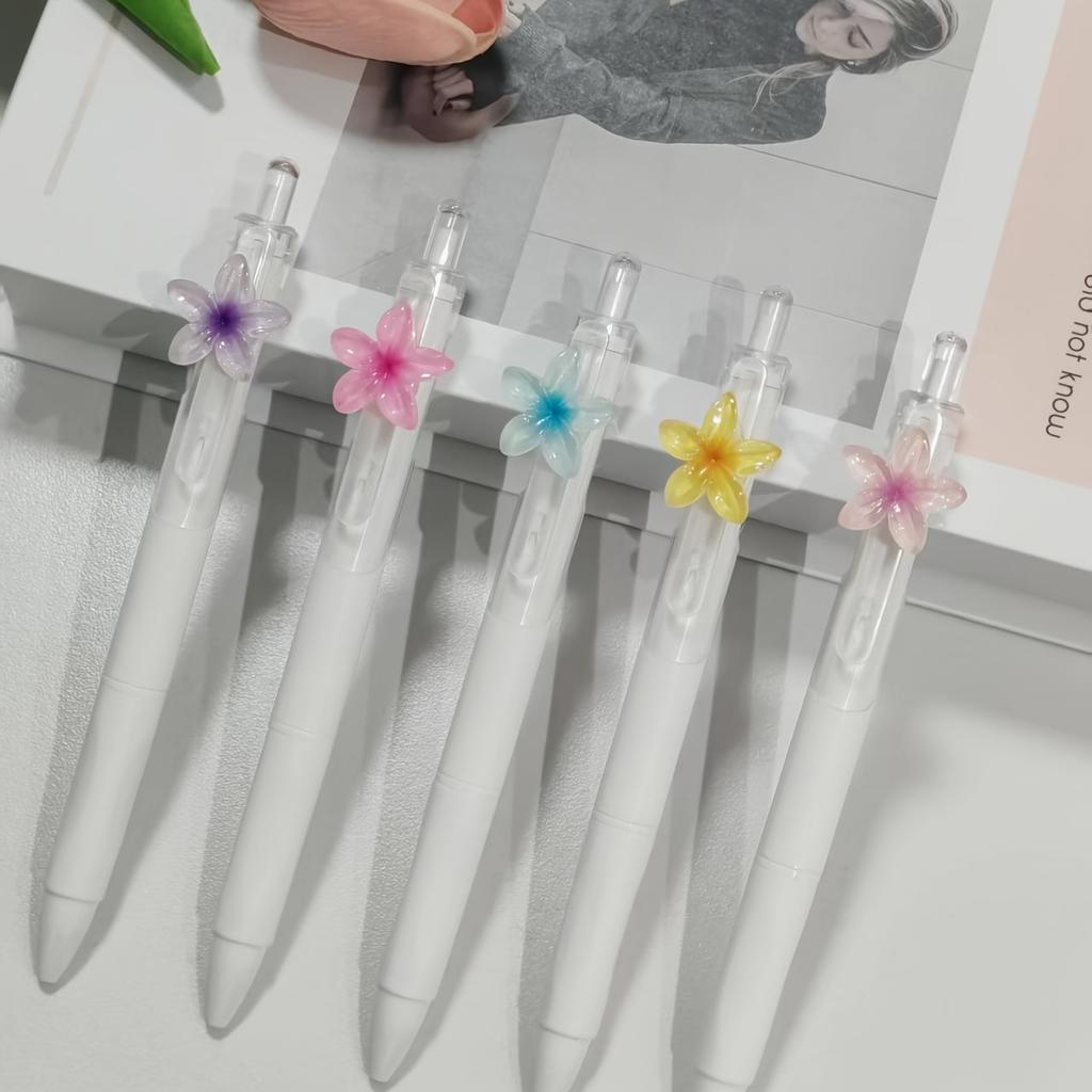 5Pcs/set 0.5mm Black Ink Ballpoint Pen Set, Cute Flower Quick-Dry Writing Pen, Creative Stationery Set, Suitable for Daily Office Use, Gift Set