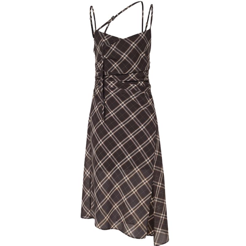 

MO&Co. Plaid Irregular Hem Pleated Suspender Dress M 165