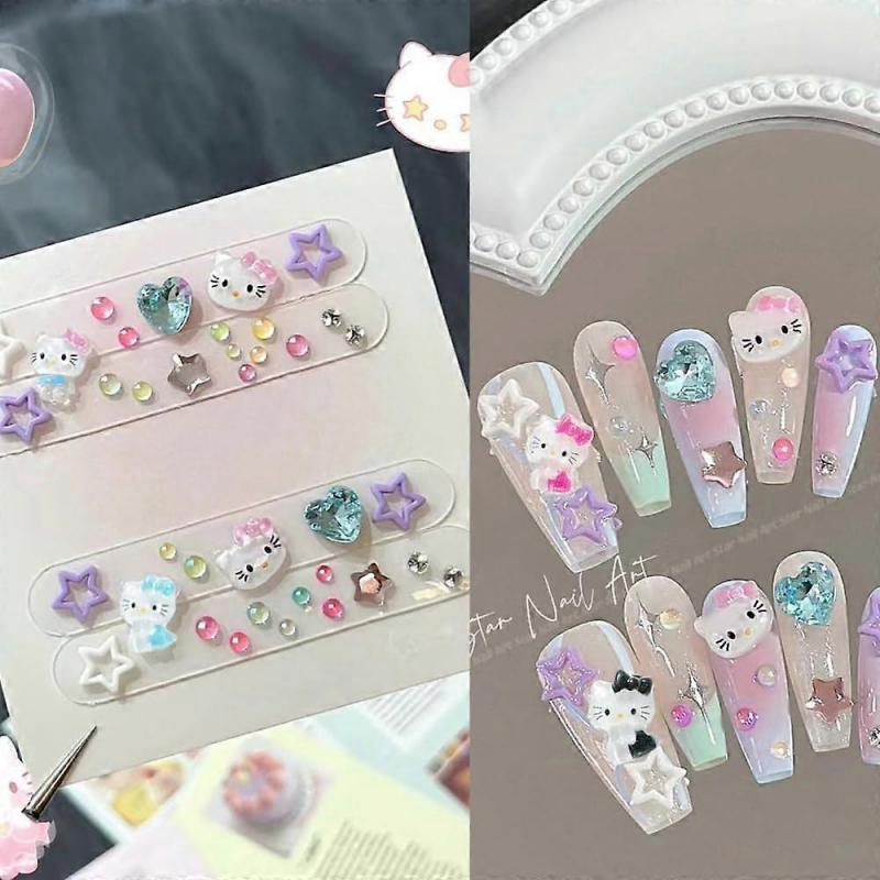 50 Stück Nagel Strasssteine 3D Kätzchen Katze Nagelkunst Charms, 3D Cartoon Kawaii Sanrio Nageldekorationen für