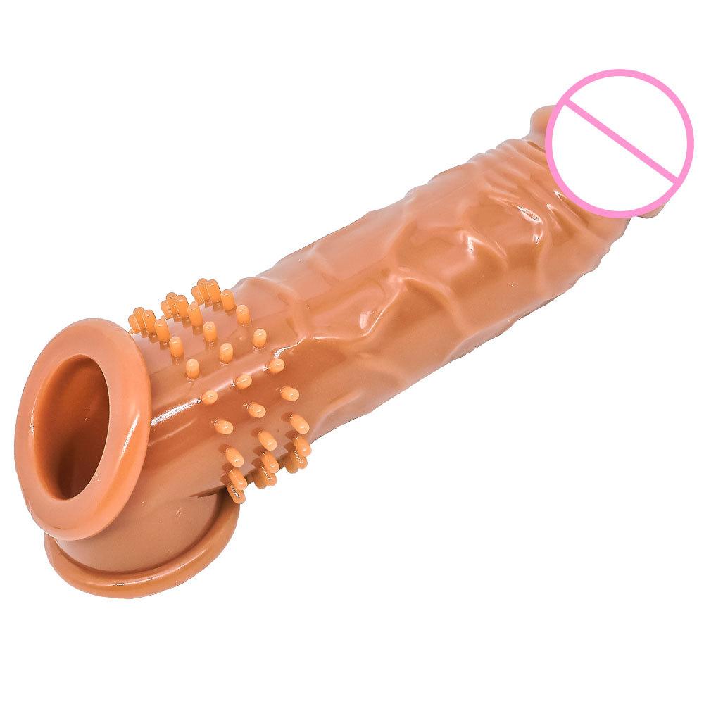 Men's Pleasure Enhancer Sleeve - Textured Penis Extender with Stimulating Particles, Delay Condom for Sensitivity, Couples Sex Toy