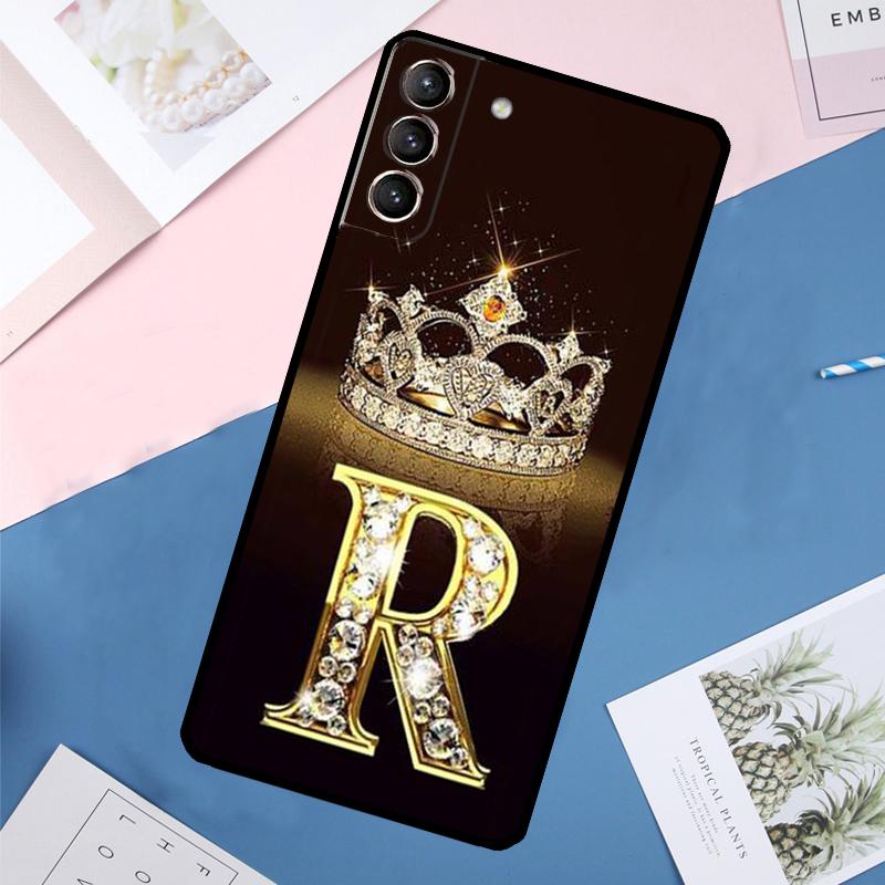 Letter Monogram Gold Marble Case For Samsung Galaxy S24 Ultra S21 S22 S23 S25 Ultra S9 S10 Plus S20 FE S23 FE Back Cover
