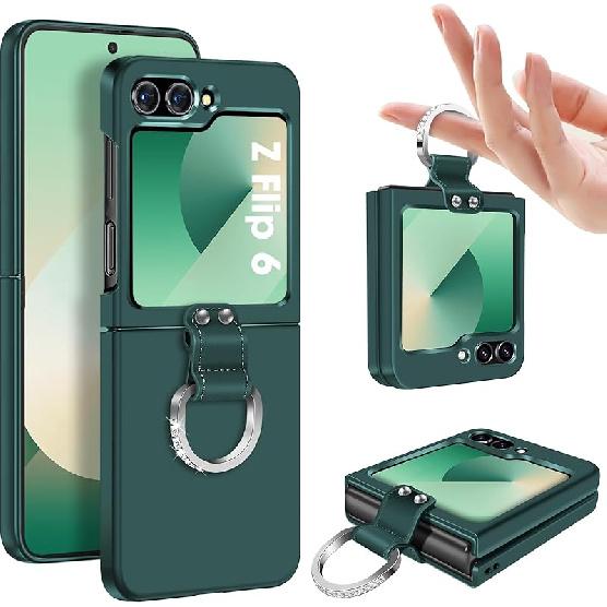 Z Flip 6 Case for Samsung Galaxy Z Flip6 5G, Ring Case for Women Silky Touch Slim Hard PC Matte Back Cover Ultra Thin Z Flip 6 Phone Case