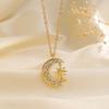 Inlay Zircon Shiny Sun Crescent Moon Pendant Necklace for Women Exquisite Charm Collar Chain Jewelry Accessories