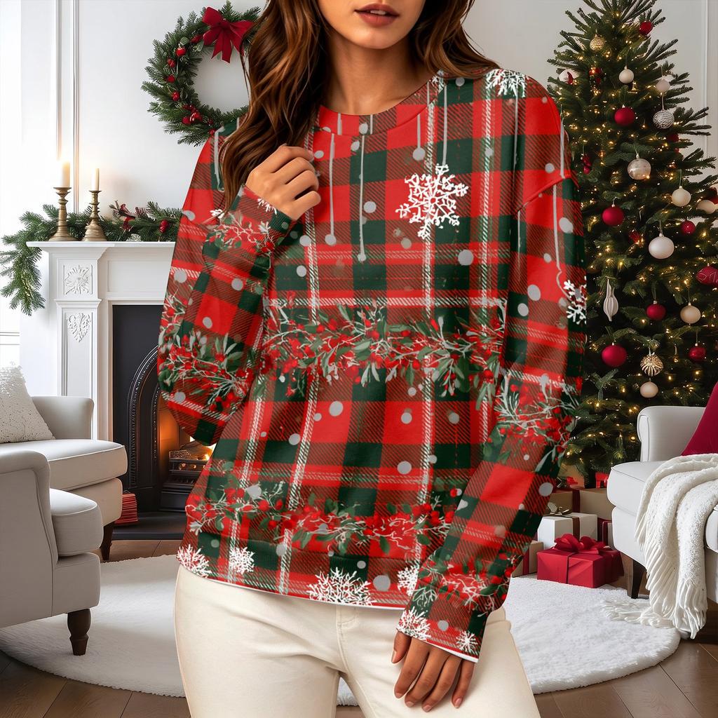 Women's Casual Long Sleeve Christmas Print Neck Sweatshirt