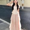 French sweet and gentle lace top dress women's summer beautiful mesh cake long skirt wear a whole suit