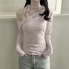 2026 Spring New Asymmetrical Shoulder Polka Dot Sweet Long Sleeve T-Shirt Women's Casual Top