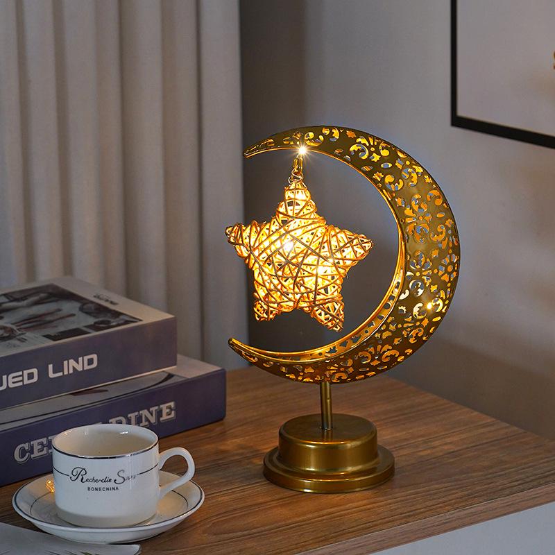 Cross LED Wrought Iron Moon & Star Round Ball Lamp - Festival Room Decoration & Candlestick Ornament