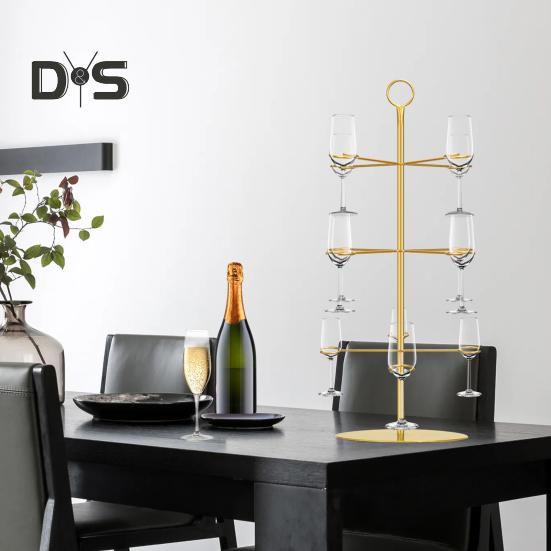 Supporto Metallo Torre Champagne 3 Ripiani Porta Calici da Vino per Feste Contiene 12 Bicchieri Design Stabile Previene Fuoriuscite Supporto Albero Cocktail per