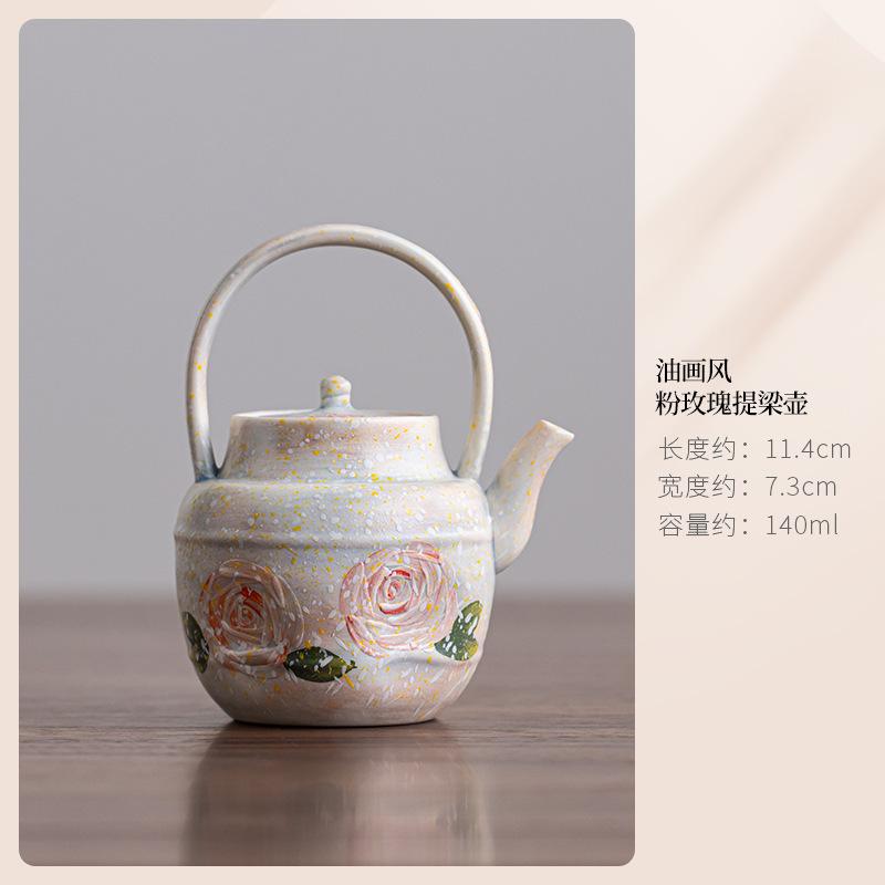 

140ml Hand-painted Rose Lifting Handle Teapot Japanese Tea Infuser Pot Tea Maker Kettle With Ball Hole Tea Ceremony Decoration