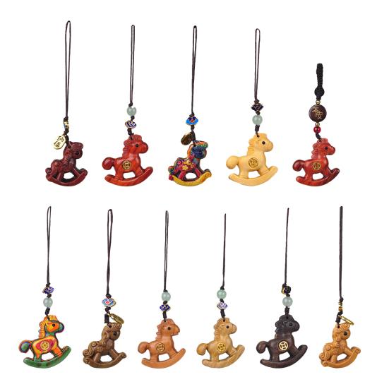 Nyckelring Hänge Trä Häst Berlock Telefon Nyckelring Symboler Tur Krans Väska Hänge Dekorativt Tillbehör