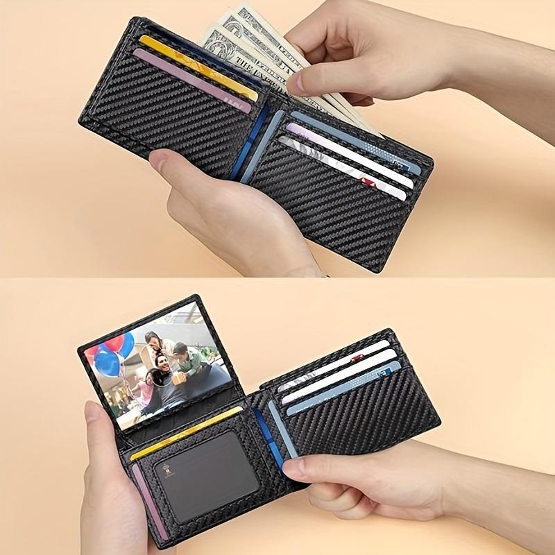 Men's Carbon Fiber RFID Bifold Wallet - Ultra-thin, Large Capacity, Multi-functional, Ideal for Travel.
