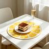 Lemon Slice Placemat Linen Heat Insulation Dining Mat Embroidered Round Orange Washable Placemat for Dining Table Decoration Protection