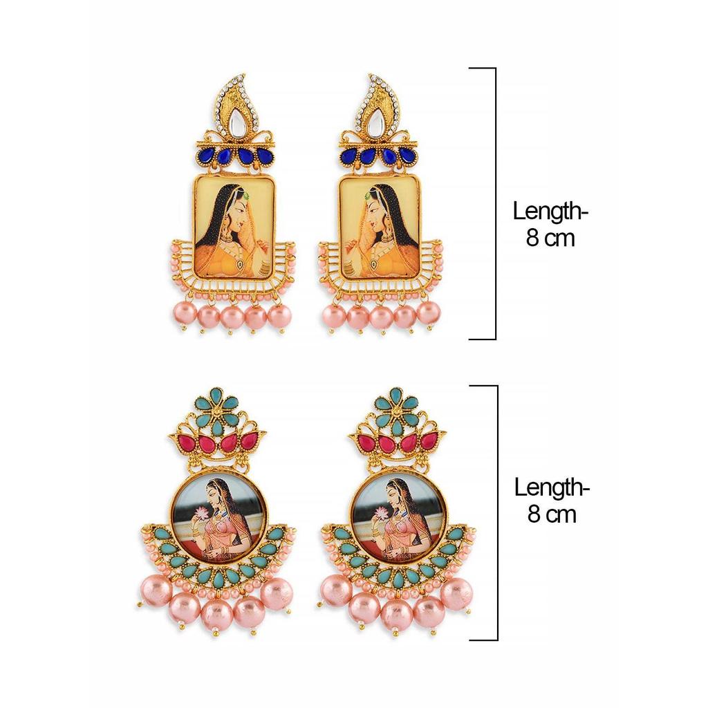 Combo of 2 Gold Tone Padmavati Inspired Dangle Earring For Women