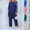 New European American Style Plus Size Women's 2 Piece Lace Embroidered Dress Pants Set Cocktail Evening Party Gown