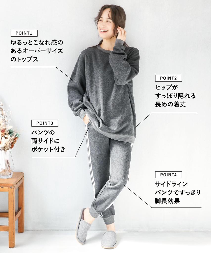ON NISHIKI Sweatshirt Long Sleeves and Cotton Warm Loungewear for Winter and Fall Women's Fleece-Lined Set, Pants, Blend, (Black/M/77326)