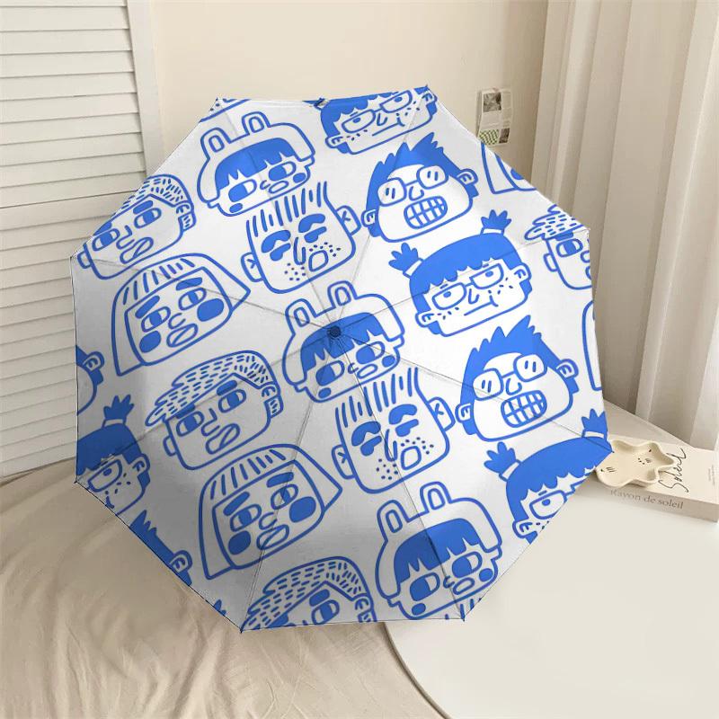 

1PC Cartoon Faces Umbrella-8-Rib Reinforced Portable Folding Travel Suitable for All Seasons Outdoor Daily Use-J341