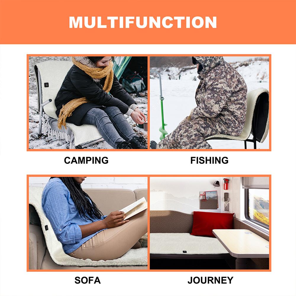 Electric Heated Seat Cushion 3 Levels Outdoor Camping Seat Cushion USB Power Folding Seat Cushion for Camping Stadium