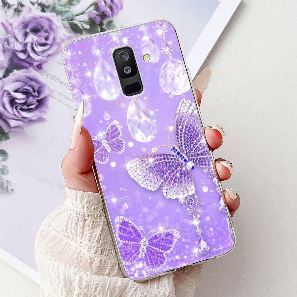 For Samsung Galaxy A6 Plus 2018 Phone Case On Samsung A6+ (2018) A6 A600F A605G Elegant Floral Cat Soft Silicone Clear TPU Cases
