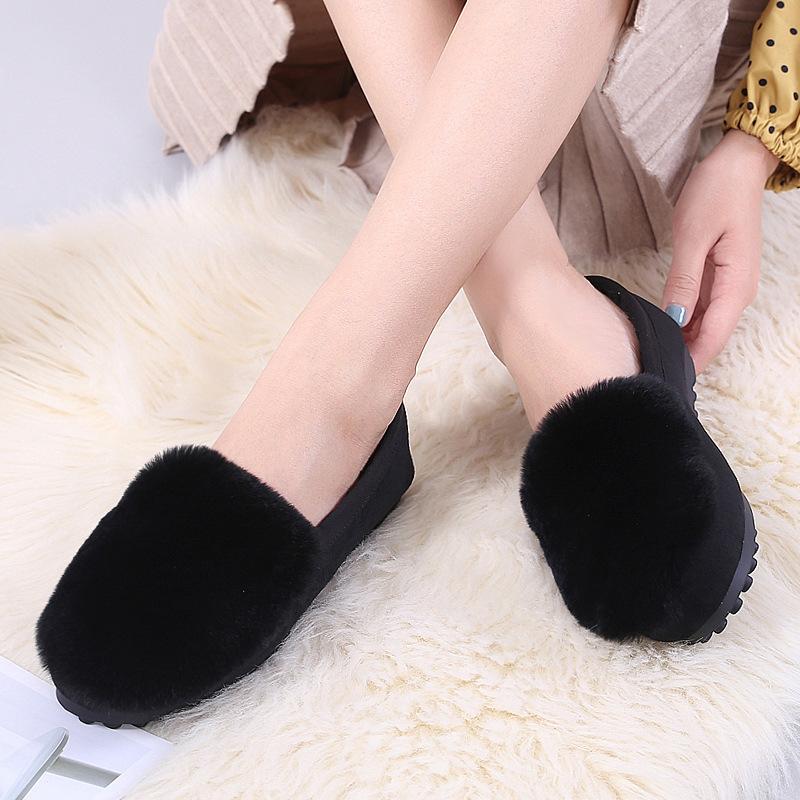 Modne Buty Damskie Królicze Futro Duży Rozmiar 34-43 2025 Zima Sneakersy Ciepłe Płaskie Pluszowe Bawełniane Mokasyny z Futrem Botki Femmes Sukienka Mokasyny