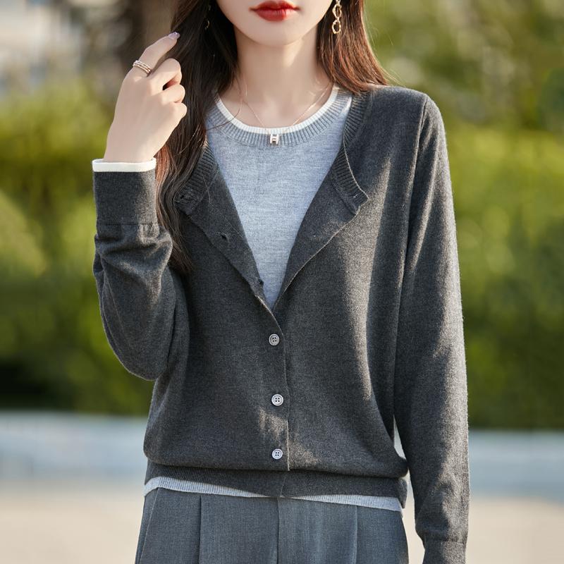 Women's Cashmere Cardigan Qinghe Cashmere 50% Wool 50% Silk Women's Autumn and Winter Cashmere Cardigan Soft and Warm