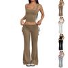 Women's Color Lace,up Two,Piece Set, Slightly Flared Casual Pants Suit, Slimming Commuting