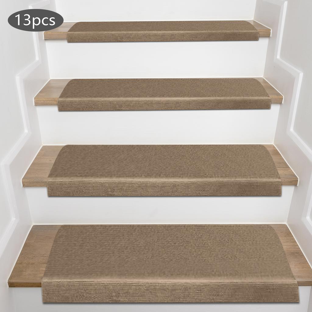 13PCS Non-Slip Stair Treads Carpet Steps Indoor Stair Protection Covers Rug Pads with Plastic Backing for Children Beige