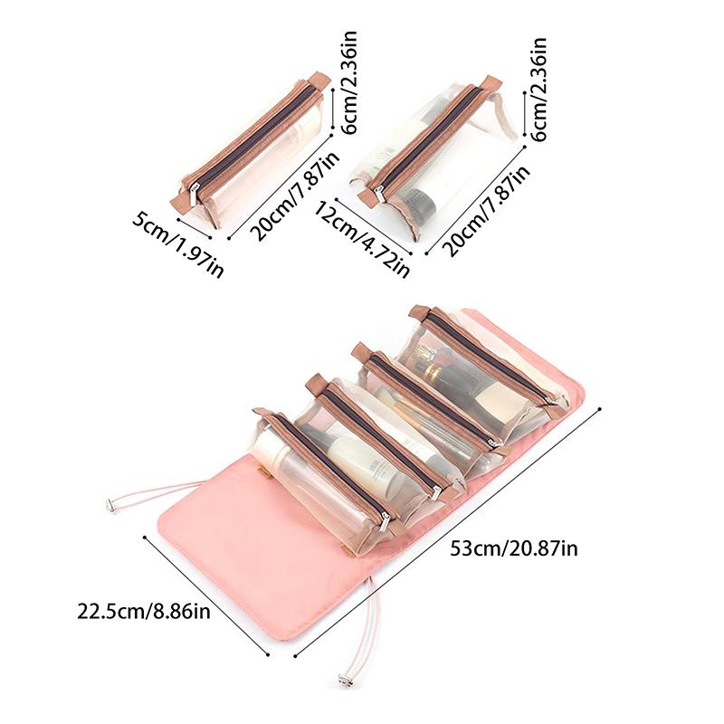 4 In 1 Cosmetic Bag For Women Zipper Mesh Separable Cosmetics Pouch Ladies Foldable Nylon Bag Rope Makeup Bag
