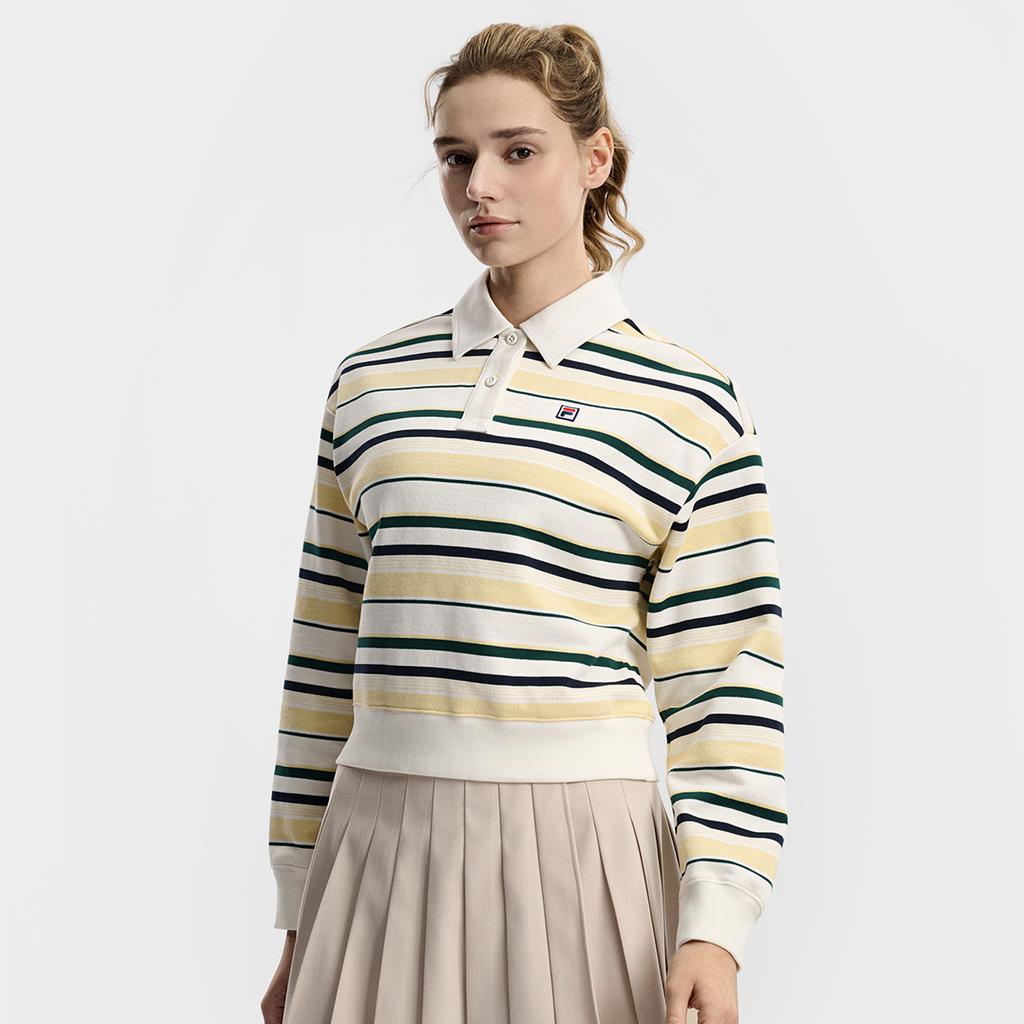 Fila Tennis Fashion Simple Classic Retro Sports Casual Versatile Comfortable Polo Neck Striped Sweatshirt Women Sweatshirt A11W613218F-WT
