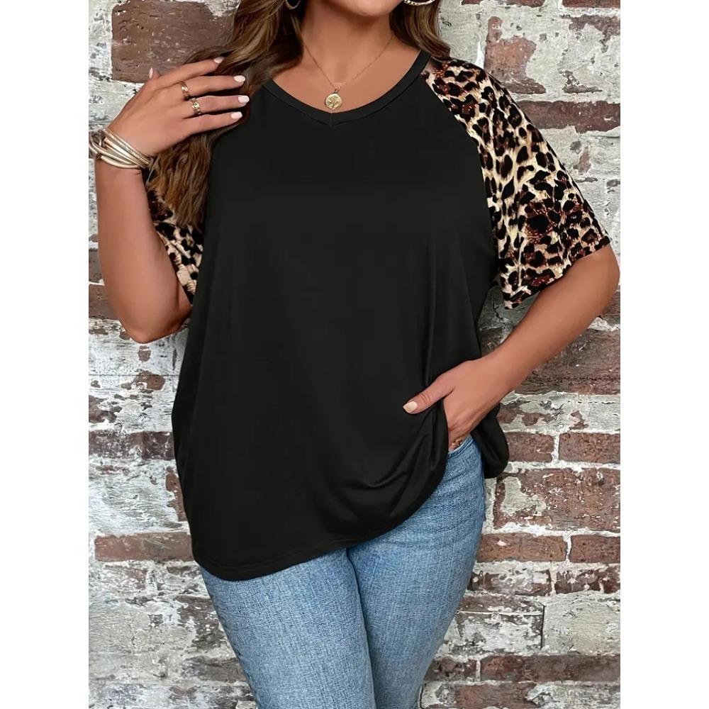 Amazon's new women's crew neck shoulder plug contrasting short-sleeved V-neck T-shirt is casual and versatile