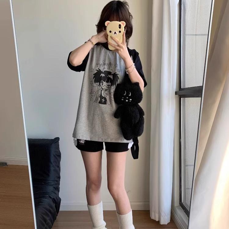 Mode Sommer Damen reine Baumwolle T-Shirt Damen y2k Oberteile T-Shirts Kurzarm Lässig übergroß junges Mädchen Japanisch niedlich Cartoon Anime Damen T-Shirts