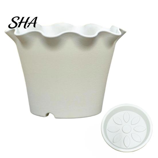 Leakage Proof Balcony Pots Large Flower with Drainage Holes And Tray Saucers, Ruffled Edge Planter Lightweight Durable Resin for Indoor Outdoor