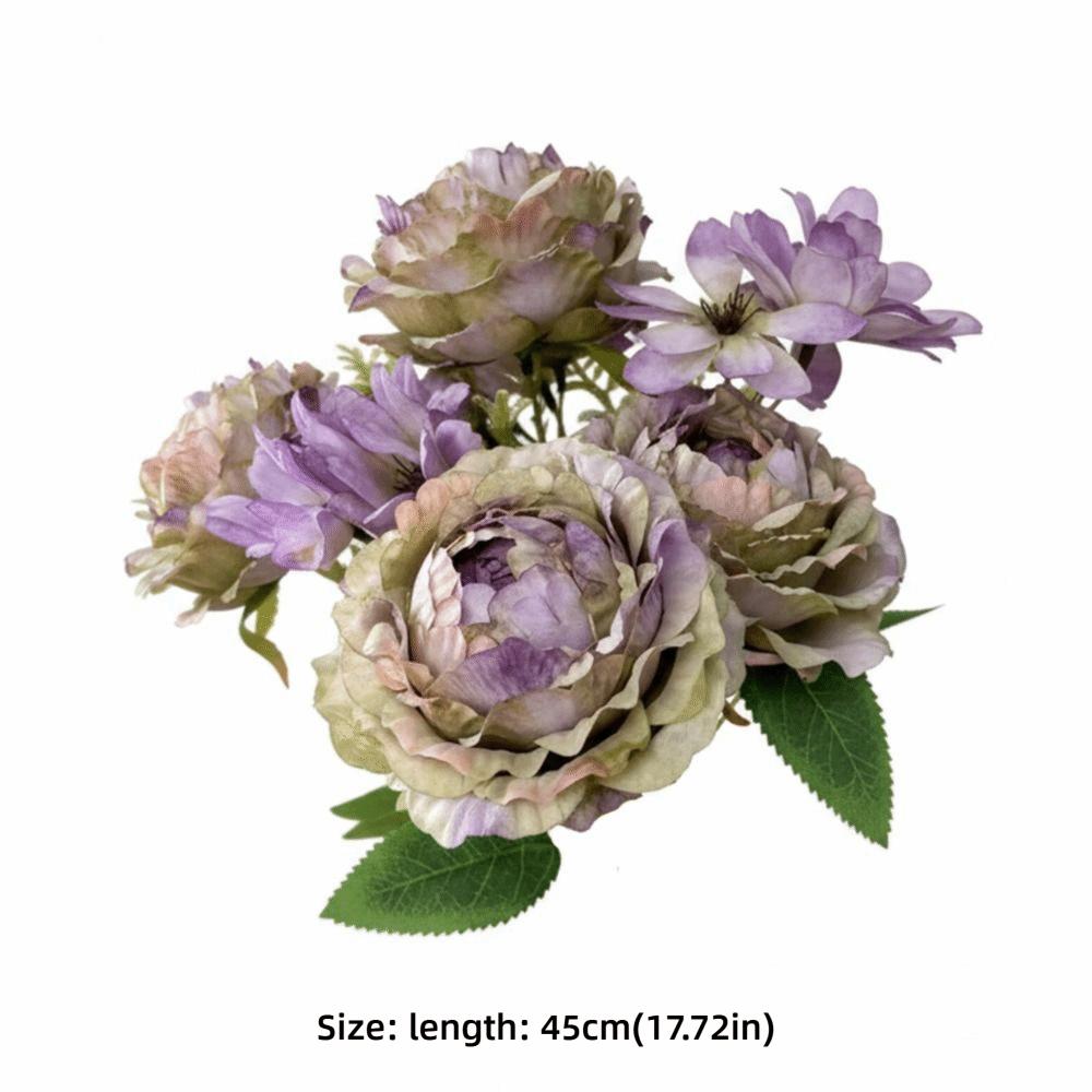 Multicolor Peony Artificial Flower Daisy Flower Silk Petals Simulation Flower Bouquet Floral Arrangement Green Leaves