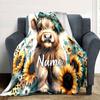 Cute Cow With Sunflowers And Bow Cozy Customizable Blanket Customize Text Comfortable Great For Sofa Couch Office Bed Picnics Four Seasons Universal