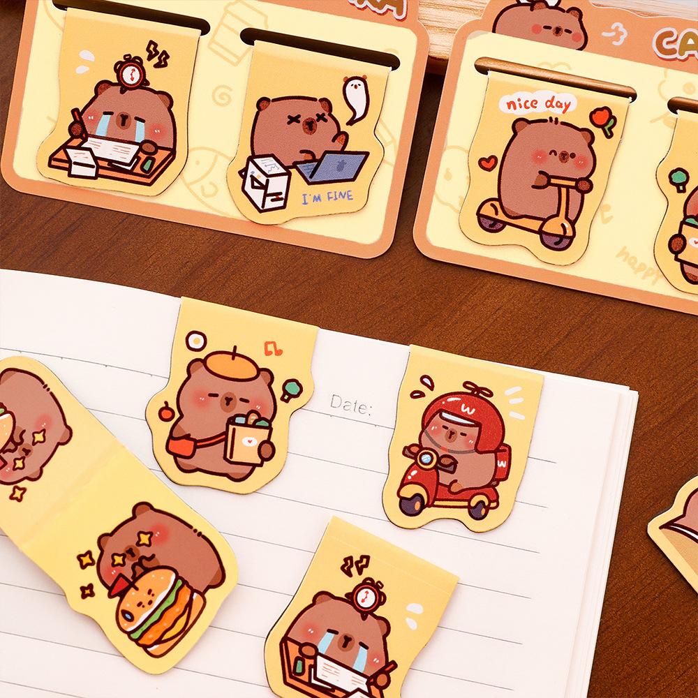 Magnetic Bookmarks Student Cute Double Book Page Folder Cartoon High-value Capybar Magnet Bookmark Stationery Gift