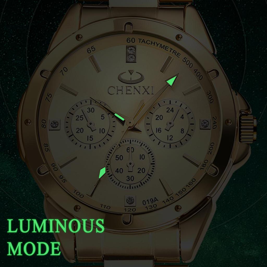 Women's Watch with Round Dial, Rainproof, Large Dial, Triple Lens, Stainless Steel, Bar Index, Quartz Movement, Adjustable, Gold Dial, Perfect Gift